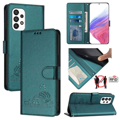 Samsung Galaxy A33 5G Cat and Mouse Embossed PU Leather RFID Case with Wallet Slots, Anti-Fall Protection, Kickstand, and Lanyard-buycases.co.uk