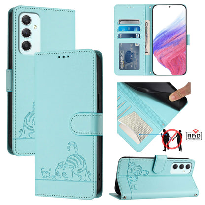 Samsung Galaxy A35 5G Cat and Mouse Embossed PU Leather RFID Case with Wallet Slots, Anti-Fall Protection, Kickstand, and Lanyard-buycases.co.uk