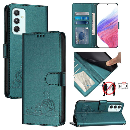 Samsung Galaxy A35 5G Cat and Mouse Embossed PU Leather RFID Case with Wallet Slots, Anti-Fall Protection, Kickstand, and Lanyard-buycases.co.uk