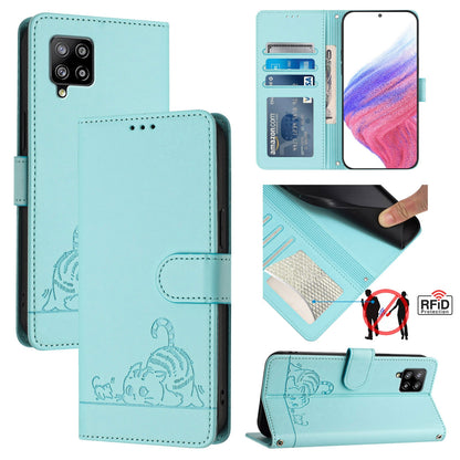 Samsung Galaxy M42 Cat and Mouse Embossed PU Leather RFID Case with Wallet Slots, Anti-Fall Protection, Kickstand, and Lanyard-buycases.co.uk