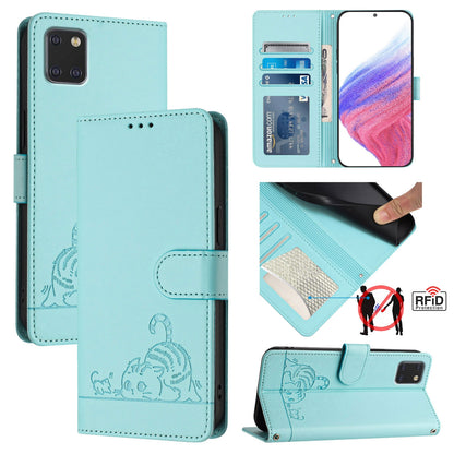 Samsung Galaxy A81 Cat and Mouse Embossed PU Leather RFID Case with Wallet Slots, Anti-Fall Protection, Kickstand, and Lanyard-buycases.co.uk