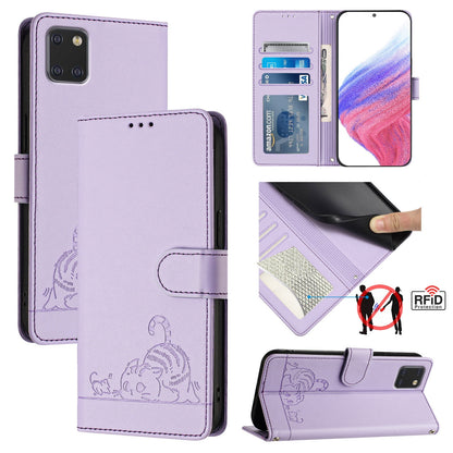 Samsung Galaxy M60s Cat and Mouse Embossed PU Leather RFID Case with Wallet Slots, Anti-Fall Protection, Kickstand, and Lanyard-buycases.co.uk