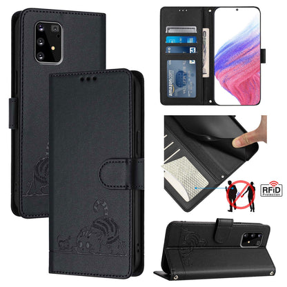 Samsung Galaxy A91 Cat and Mouse Embossed PU Leather RFID Case with Wallet Slots, Anti-Fall Protection, Kickstand, and Lanyard-buycases.co.uk