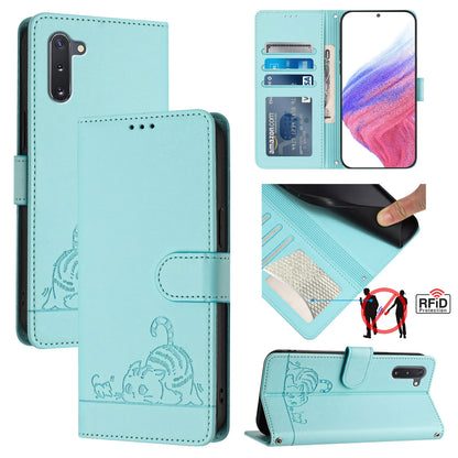 Samsung Galaxy Note 10 Cat and Mouse Embossed PU Leather RFID Case with Wallet Slots, Anti-Fall Protection, Kickstand, and Lanyard-buycases.co.uk