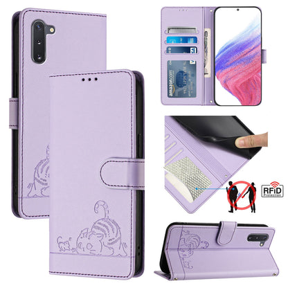 Samsung Galaxy Note 10 Cat and Mouse Embossed PU Leather RFID Case with Wallet Slots, Anti-Fall Protection, Kickstand, and Lanyard-buycases.co.uk
