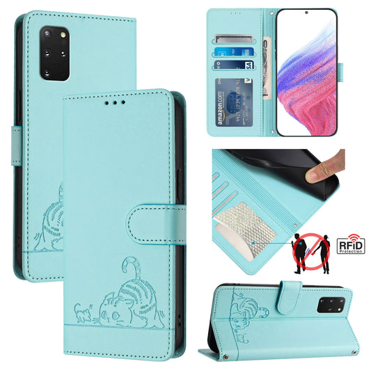 Samsung Galaxy S20+ Cat and Mouse Embossed PU Leather RFID Case with Wallet Slots, Anti-Fall Protection, Kickstand, and Lanyard-buycases.co.uk