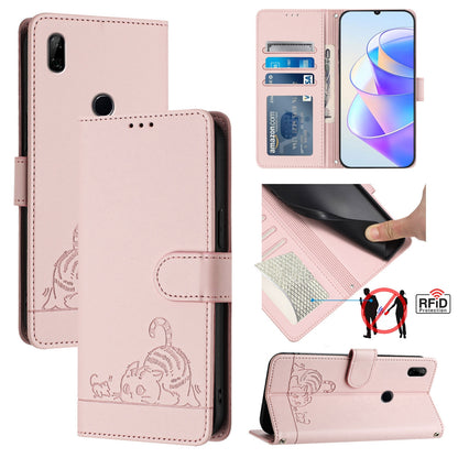 Honor 9X 4G Global Cat and Mouse Embossed PU Leather RFID Case with Wallet Slots, Anti-Fall Protection, Kickstand, and Lanyard-buycases.co.uk