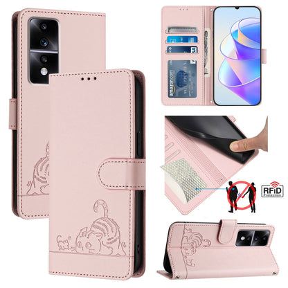 Honor 80 GT 5G Cat and Mouse Embossed PU Leather RFID Case with Wallet Slots, Anti-Fall Protection, Kickstand, and Lanyard-buycases.co.uk