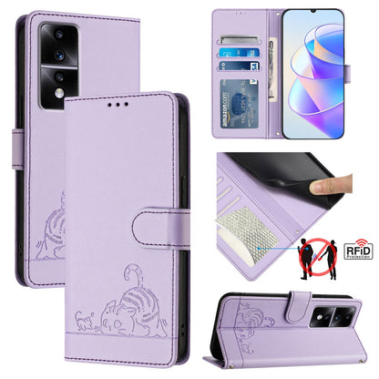 Honor 80 GT 5G Cat and Mouse Embossed PU Leather RFID Case with Wallet Slots, Anti-Fall Protection, Kickstand, and Lanyard-buycases.co.uk