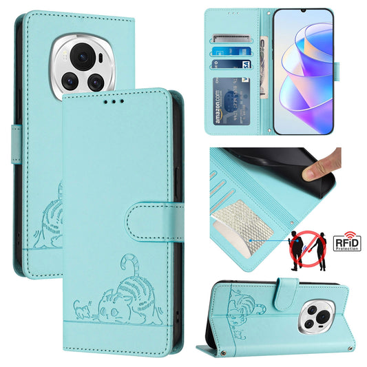 Honor Magic6 5G Global Cat and Mouse Embossed PU Leather RFID Case with Wallet Slots, Anti-Fall Protection, Kickstand, and Lanyard-buycases.co.uk