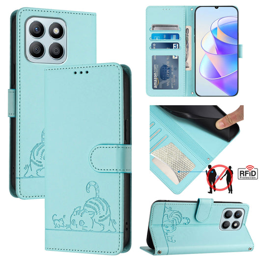 Honor X6a 4G Cat and Mouse Embossed PU Leather RFID Case with Wallet Slots, Anti-Fall Protection, Kickstand, and Lanyard-buycases.co.uk