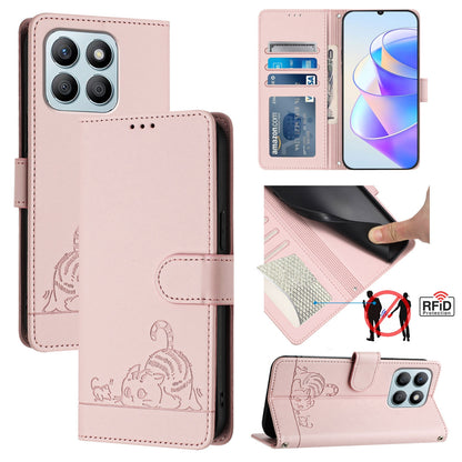 Honor X6a 4G Cat and Mouse Embossed PU Leather RFID Case with Wallet Slots, Anti-Fall Protection, Kickstand, and Lanyard-buycases.co.uk