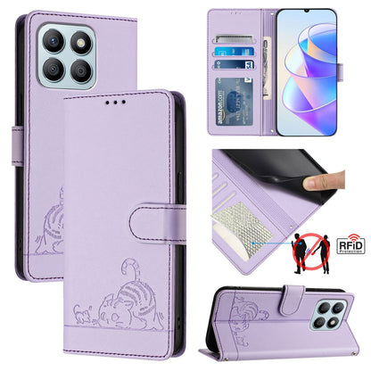 Honor X6a 4G Cat and Mouse Embossed PU Leather RFID Case with Wallet Slots, Anti-Fall Protection, Kickstand, and Lanyard-buycases.co.uk