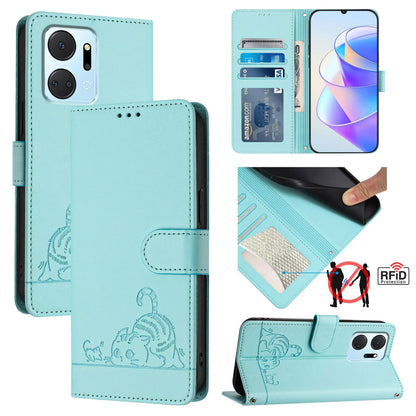 Honor X7a 4G Cat and Mouse Embossed PU Leather RFID Case with Wallet Slots, Anti-Fall Protection, Kickstand, and Lanyard-buycases.co.uk