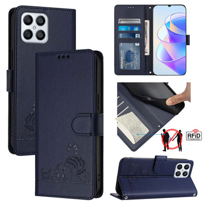 Honor X8 4G Cat and Mouse Embossed PU Leather RFID Case with Wallet Slots, Anti-Fall Protection, Kickstand, and Lanyard-buycases.co.uk