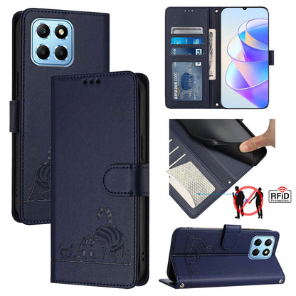 Honor X8a 5G Global Cat and Mouse Embossed PU Leather RFID Case with Wallet Slots, Anti-Fall Protection, Kickstand, and Lanyard-buycases.co.uk