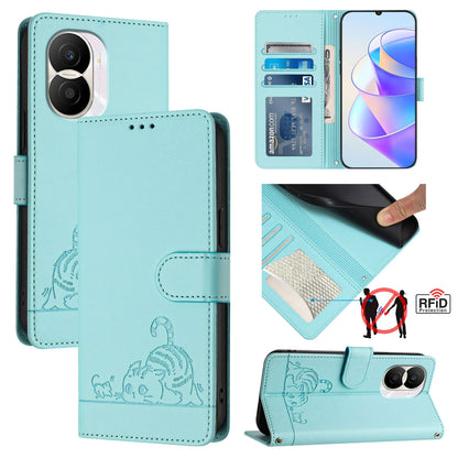 Honor X40i 5G Cat and Mouse Embossed PU Leather RFID Case with Wallet Slots, Anti-Fall Protection, Kickstand, and Lanyard-buycases.co.uk