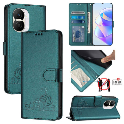 Honor X40i 5G Cat and Mouse Embossed PU Leather RFID Case with Wallet Slots, Anti-Fall Protection, Kickstand, and Lanyard-buycases.co.uk