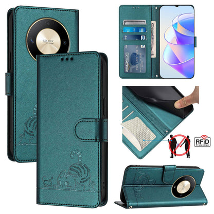 Honor Magic6 Lite 5G Global Cat and Mouse Embossed PU Leather RFID Case with Wallet Slots, Anti-Fall Protection, Kickstand, and Lanyard-buycases.co.uk