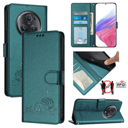 Honor Magic5 Pro Cat and Mouse Embossed PU Leather RFID Case with Wallet Slots, Anti-Fall Protection, Kickstand, and Lanyard-buycases.co.uk