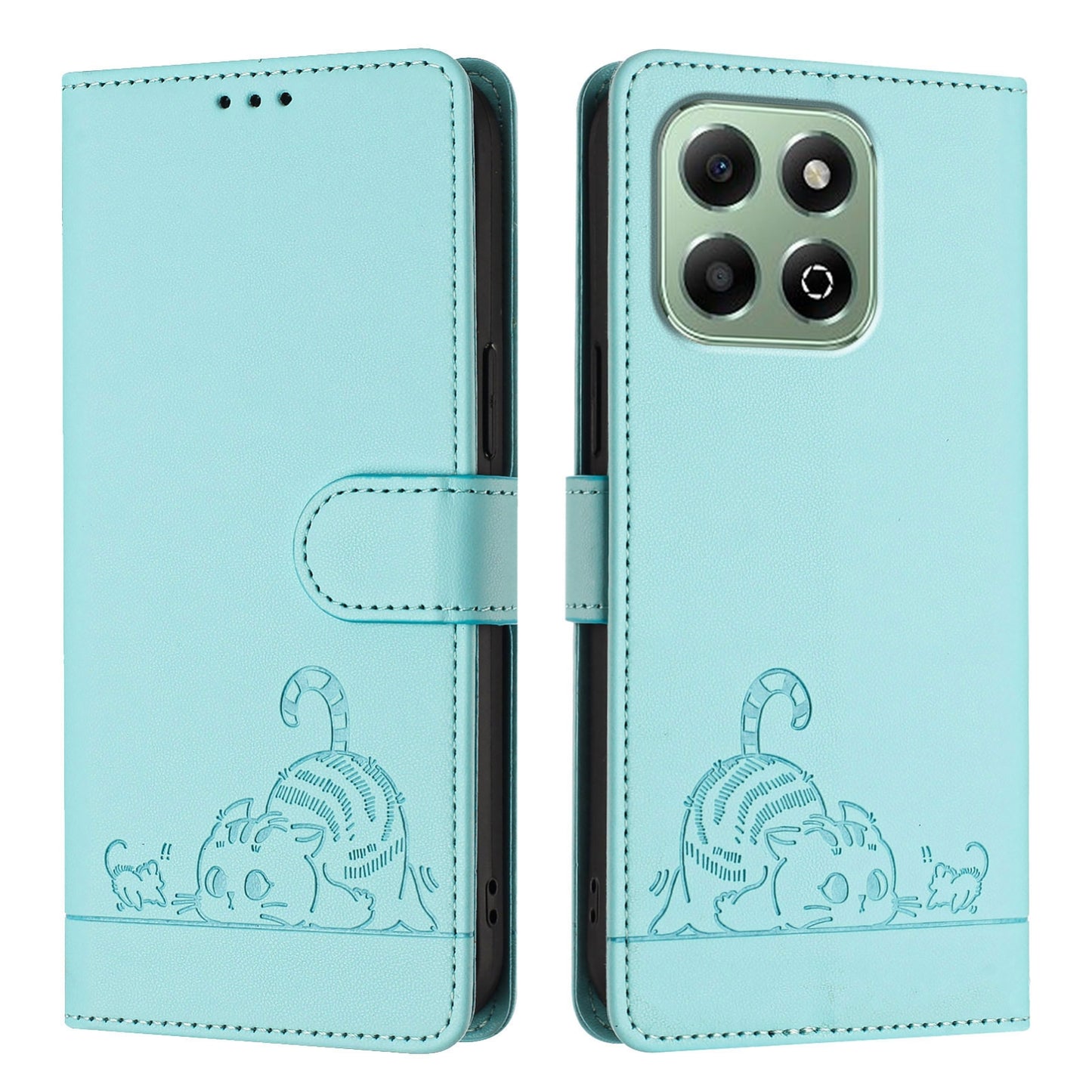Honor X6b Cat and Mouse Embossed PU Leather RFID Case with Wallet Slots, Anti-Fall Protection, Kickstand, and Lanyard-buycases.co.uk