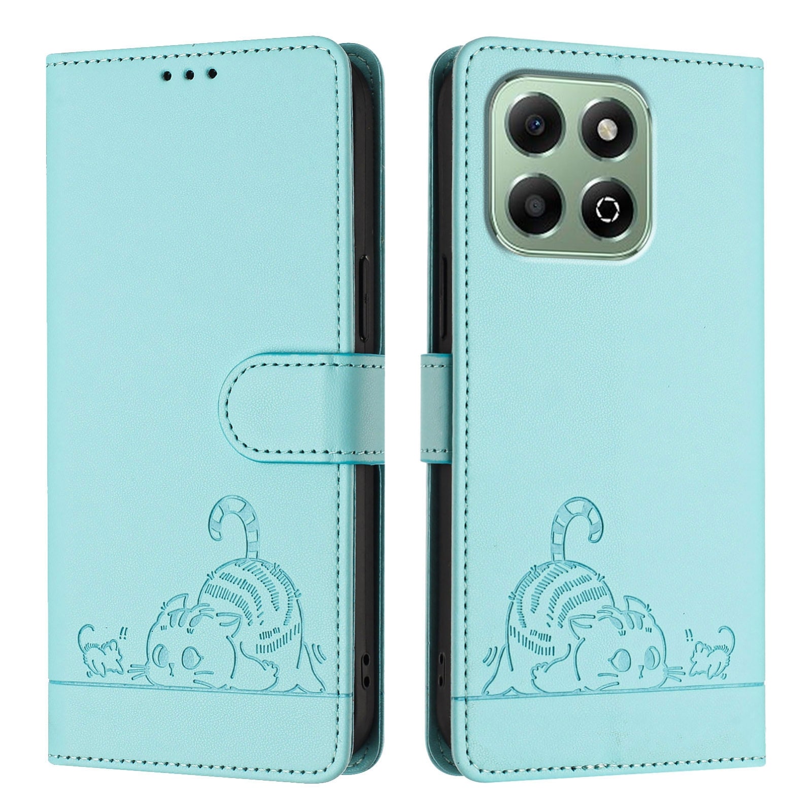 Honor X6b Cat and Mouse Embossed PU Leather RFID Case with Wallet Slots, Anti-Fall Protection, Kickstand, and Lanyard-buycases.co.uk
