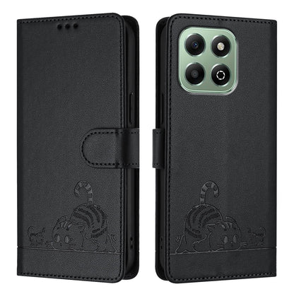 Honor X6b Cat and Mouse Embossed PU Leather RFID Case with Wallet Slots, Anti-Fall Protection, Kickstand, and Lanyard-buycases.co.uk