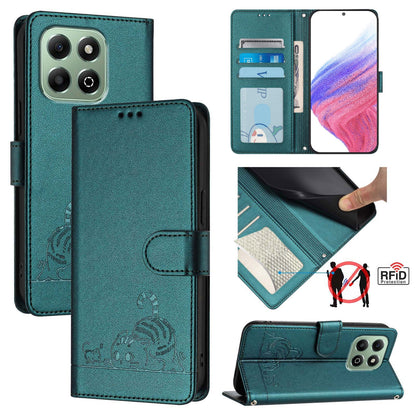 Honor X6b Cat and Mouse Embossed PU Leather RFID Case with Wallet Slots, Anti-Fall Protection, Kickstand, and Lanyard-buycases.co.uk