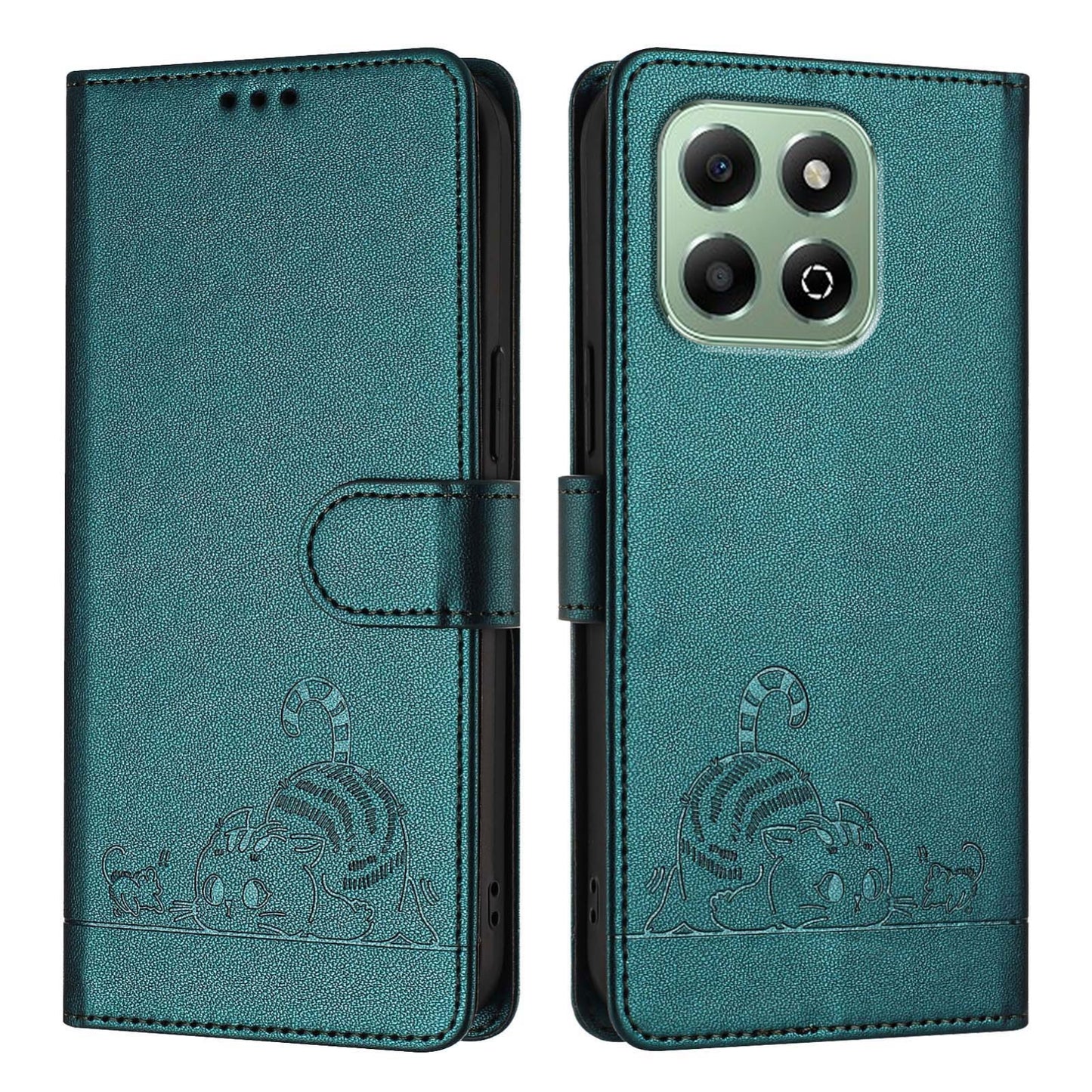 Honor X6b Cat and Mouse Embossed PU Leather RFID Case with Wallet Slots, Anti-Fall Protection, Kickstand, and Lanyard-buycases.co.uk