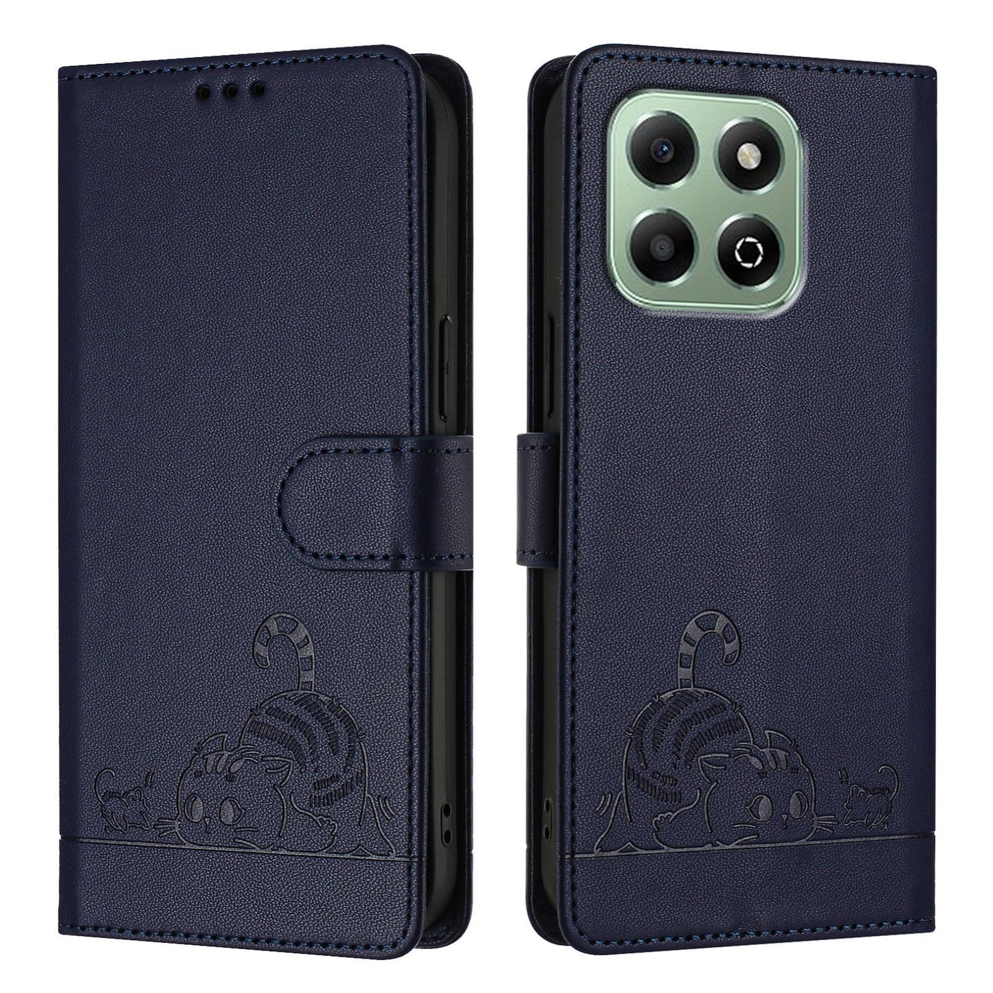Honor X6b Cat and Mouse Embossed PU Leather RFID Case with Wallet Slots, Anti-Fall Protection, Kickstand, and Lanyard-buycases.co.uk