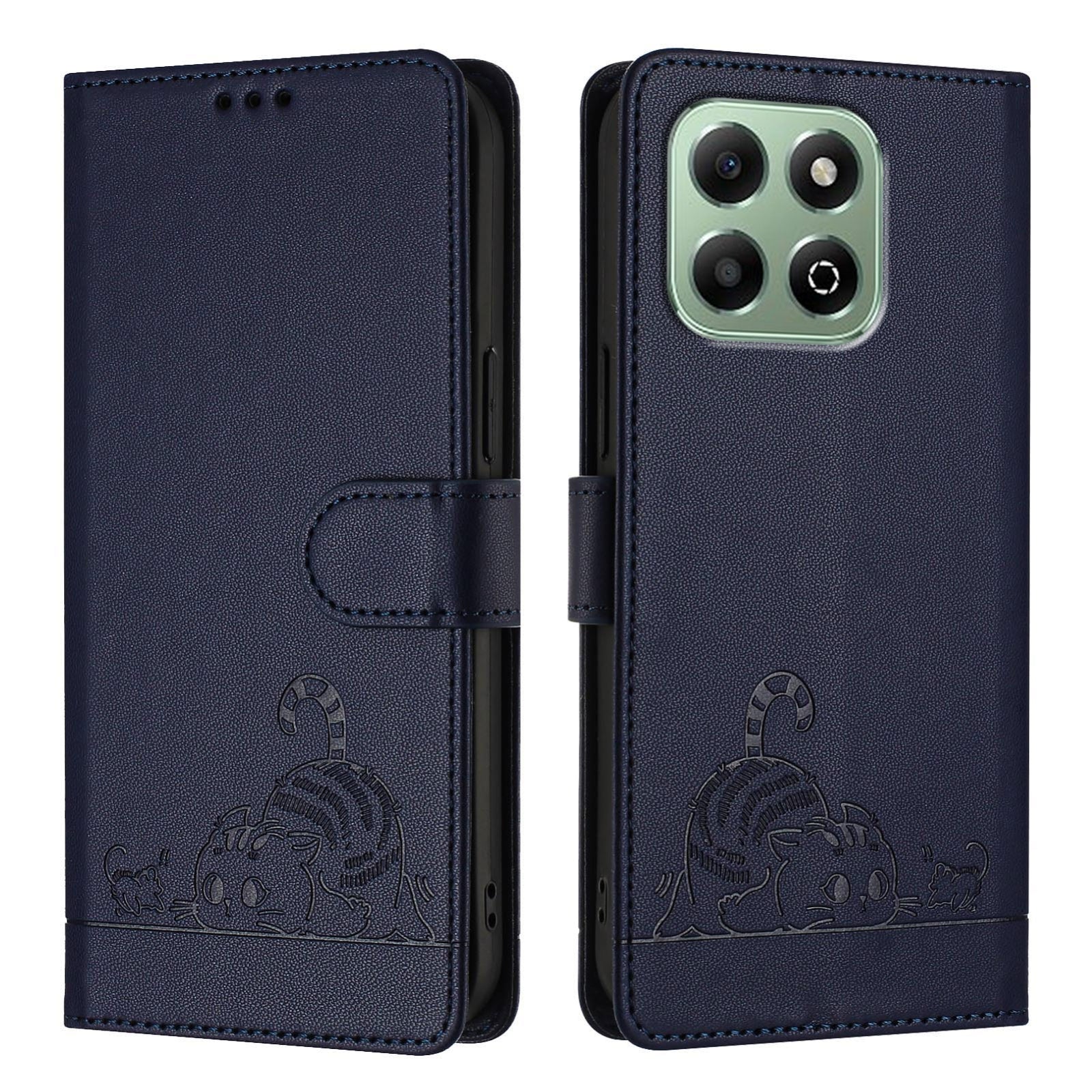 Honor X6b Cat and Mouse Embossed PU Leather RFID Case with Wallet Slots, Anti-Fall Protection, Kickstand, and Lanyard-buycases.co.uk