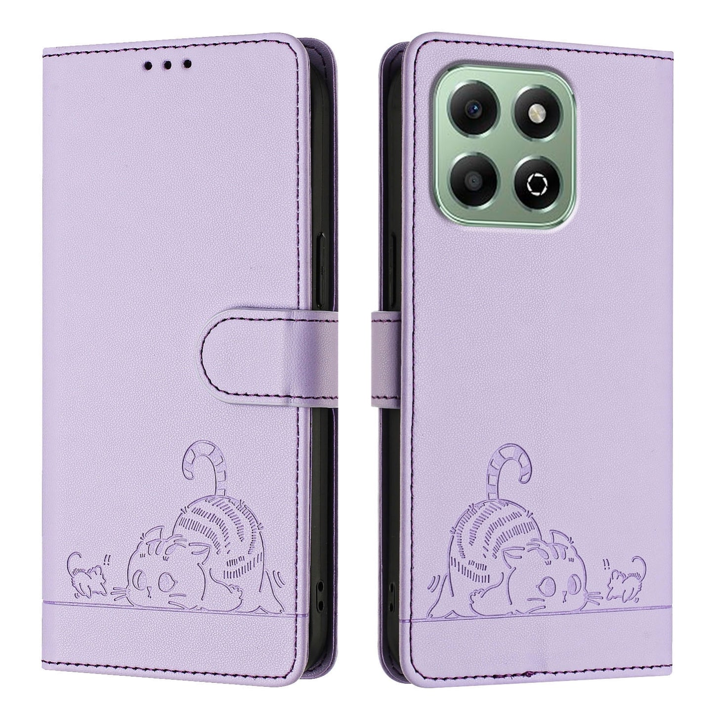 Honor X6b Cat and Mouse Embossed PU Leather RFID Case with Wallet Slots, Anti-Fall Protection, Kickstand, and Lanyard-buycases.co.uk