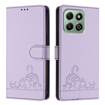 Honor X6b Cat and Mouse Embossed PU Leather RFID Case with Wallet Slots, Anti-Fall Protection, Kickstand, and Lanyard-buycases.co.uk