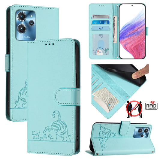 Oukitel C32 Cat and Mouse Embossed PU Leather RFID Case with Wallet Slots, Anti-Fall Protection, Kickstand, and Lanyard-buycases.co.uk