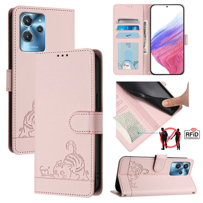 Oukitel C32 Cat and Mouse Embossed PU Leather RFID Case with Wallet Slots, Anti-Fall Protection, Kickstand, and Lanyard-buycases.co.uk