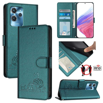 Oukitel C32 Cat and Mouse Embossed PU Leather RFID Case with Wallet Slots, Anti-Fall Protection, Kickstand, and Lanyard-buycases.co.uk