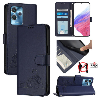 Oukitel C32 Cat and Mouse Embossed PU Leather RFID Case with Wallet Slots, Anti-Fall Protection, Kickstand, and Lanyard-buycases.co.uk
