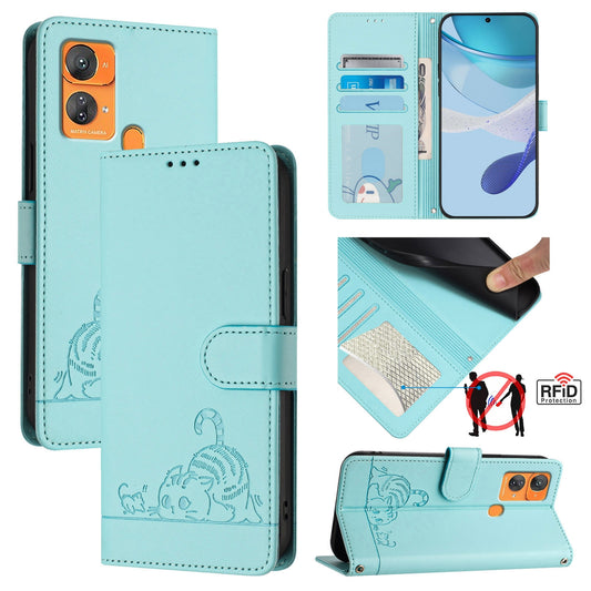 Oukitel C33 Cat and Mouse Embossed PU Leather RFID Case with Wallet Slots, Anti-Fall Protection, Kickstand, and Lanyard-buycases.co.uk