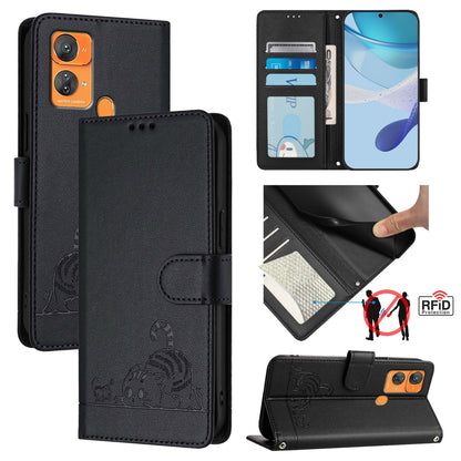Oukitel C33 Cat and Mouse Embossed PU Leather RFID Case with Wallet Slots, Anti-Fall Protection, Kickstand, and Lanyard-buycases.co.uk