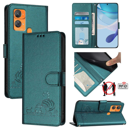 Oukitel C33 Cat and Mouse Embossed PU Leather RFID Case with Wallet Slots, Anti-Fall Protection, Kickstand, and Lanyard-buycases.co.uk