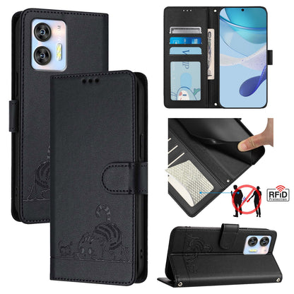 Oukitel C36 Cat and Mouse Embossed PU Leather RFID Case with Wallet Slots, Anti-Fall Protection, Kickstand, and Lanyard-buycases.co.uk