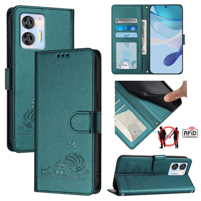 Oukitel C36 Cat and Mouse Embossed PU Leather RFID Case with Wallet Slots, Anti-Fall Protection, Kickstand, and Lanyard-buycases.co.uk