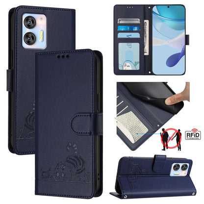 Oukitel C35 Cat and Mouse Embossed PU Leather RFID Case with Wallet Slots, Anti-Fall Protection, Kickstand, and Lanyard-buycases.co.uk