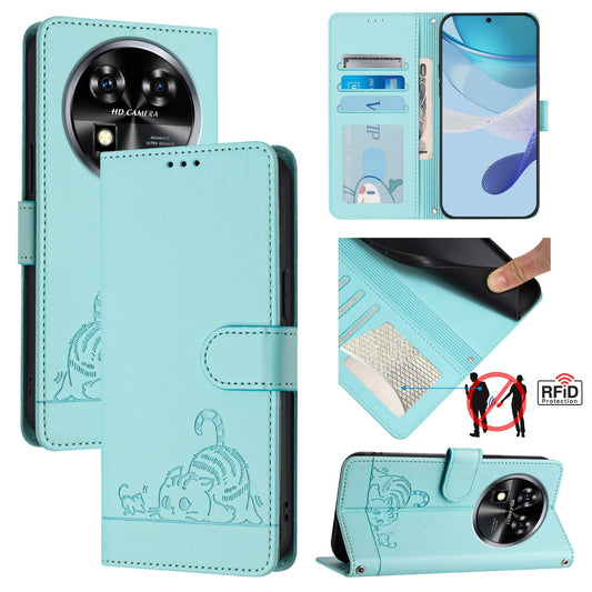 Oukitel C37 Cat and Mouse Embossed PU Leather RFID Case with Wallet Slots, Anti-Fall Protection, Kickstand, and Lanyard-buycases.co.uk