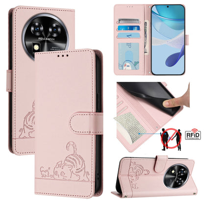 Oukitel C37 Cat and Mouse Embossed PU Leather RFID Case with Wallet Slots, Anti-Fall Protection, Kickstand, and Lanyard-buycases.co.uk