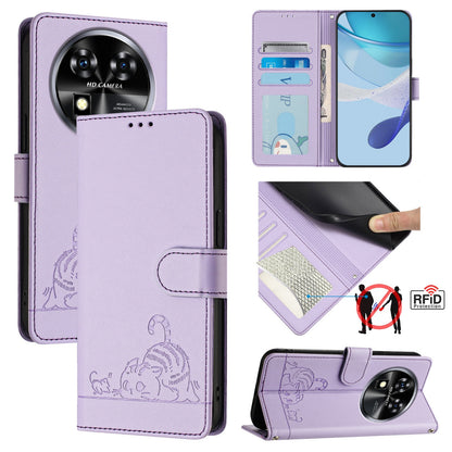 Oukitel C37 Cat and Mouse Embossed PU Leather RFID Case with Wallet Slots, Anti-Fall Protection, Kickstand, and Lanyard-buycases.co.uk