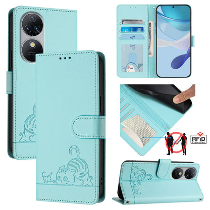 Oukitel C38 Cat and Mouse Embossed PU Leather RFID Case with Wallet Slots, Anti-Fall Protection, Kickstand, and Lanyard-buycases.co.uk