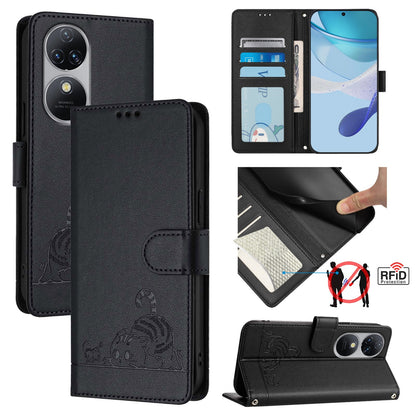 Oukitel C38 Cat and Mouse Embossed PU Leather RFID Case with Wallet Slots, Anti-Fall Protection, Kickstand, and Lanyard-buycases.co.uk