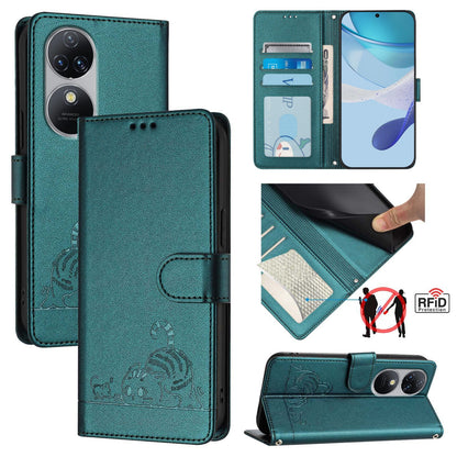 Oukitel C38 Cat and Mouse Embossed PU Leather RFID Case with Wallet Slots, Anti-Fall Protection, Kickstand, and Lanyard-buycases.co.uk