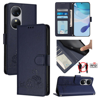 Oukitel C38 Cat and Mouse Embossed PU Leather RFID Case with Wallet Slots, Anti-Fall Protection, Kickstand, and Lanyard-buycases.co.uk